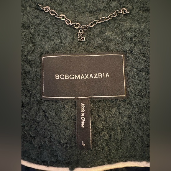 BCBGeneration Moss Green Bouclé Double Breasted Coat Teddy SOFT Pea Overcoat LG - Picture 8 of 13